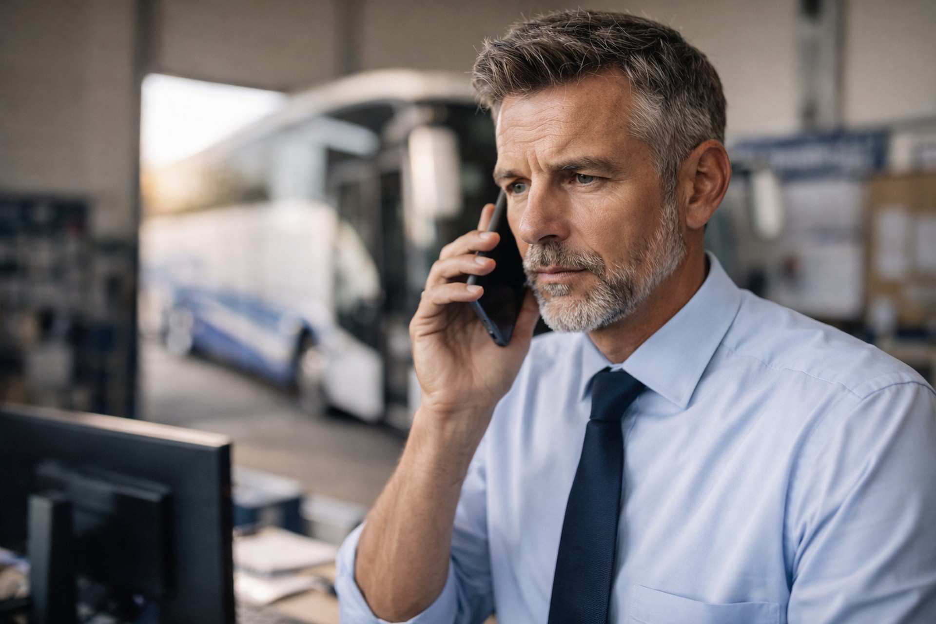 Reisegruppe wartet am Bus